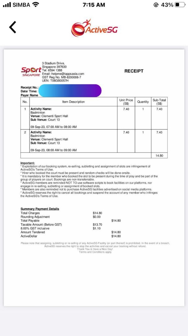 Clementi Sports Hall Badminton Court 09/09 Sports Equipment Sports