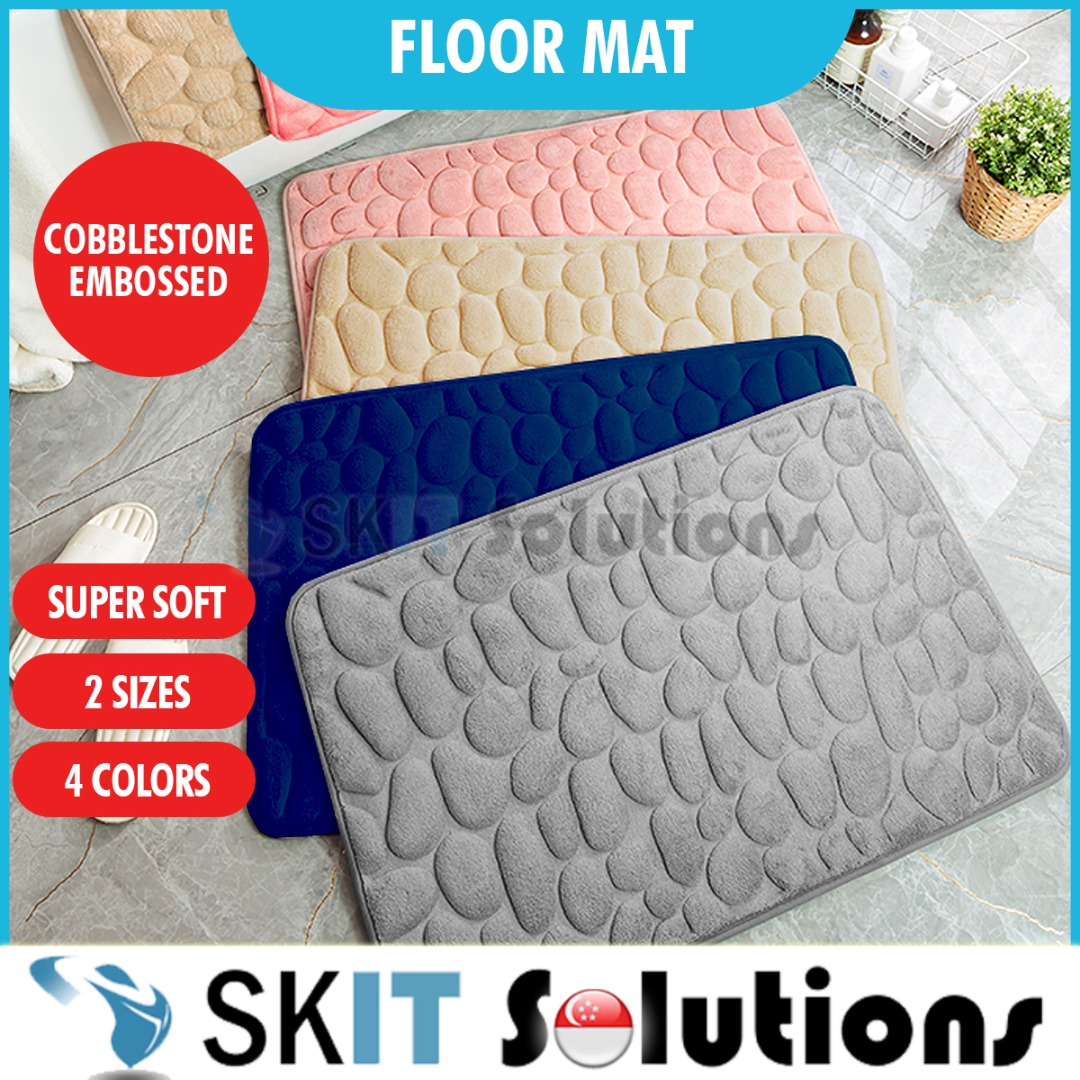 Cobblestone Embossed Bathroom Mat Non-slip Carpet Pebble Super