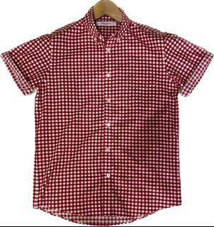 Coupe Cousu Red Checkered Short Sleeve Shirt