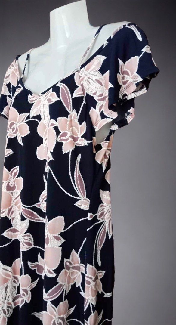 Navy Floral Pompom Midi Dress