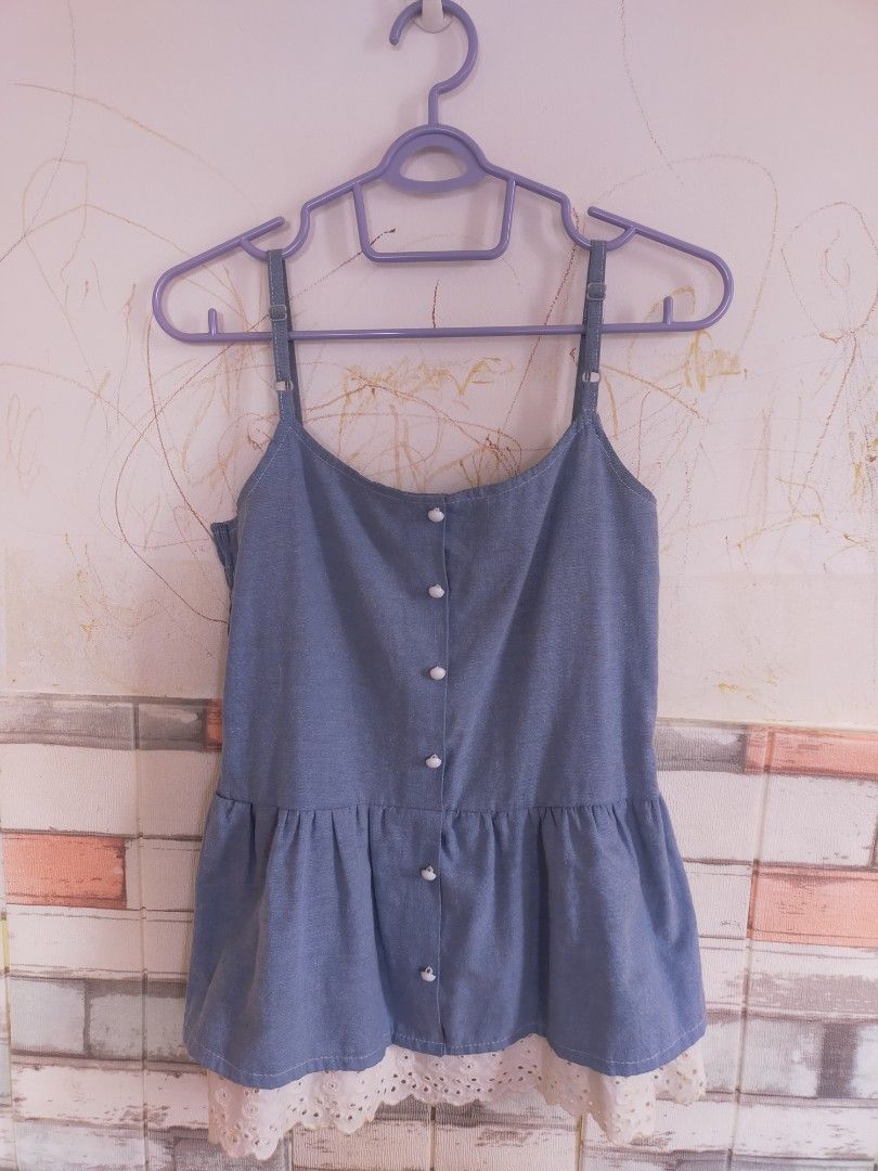 Denim spaghetti outlet strap top