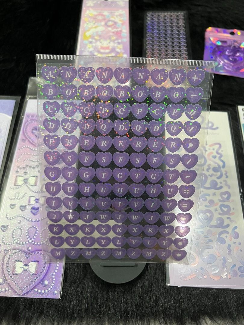 Deco sticker Purple super set (Category: Craft Supplies & Tools) located in Cavite. Submitted by c.moreno (Listing ID 1251399743, Image 3). Description: Deco sticker Purple super set Inclusions: 1 charm 1 character sticker 1 crystal heart sticker 2 alphabet stickers 3 deco stickers Journal Scrapbook Deco Sticker ALL ITEMS ARE STILL AVAILABLE UNLESS TAGGED AS SOLD/ RESERVED.