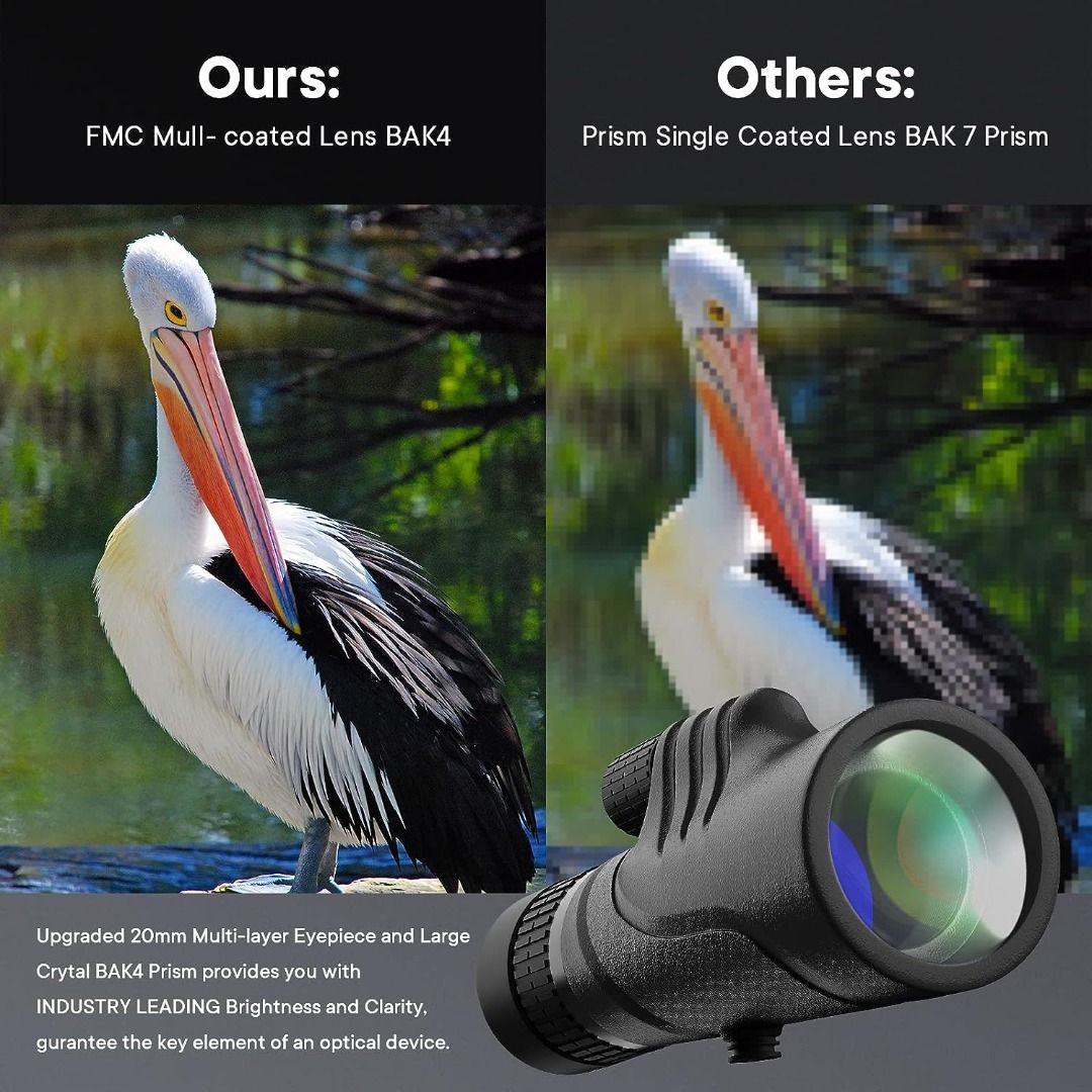 80X100 Monocular Telescope, High Power Monoculars for Adults, BAK-4 Prism &  FMC Lens Monocular Telescope for Smartphone, Low Night Vision Monoculars  for Bird Watching Wildlife Hunting Camping Travel 