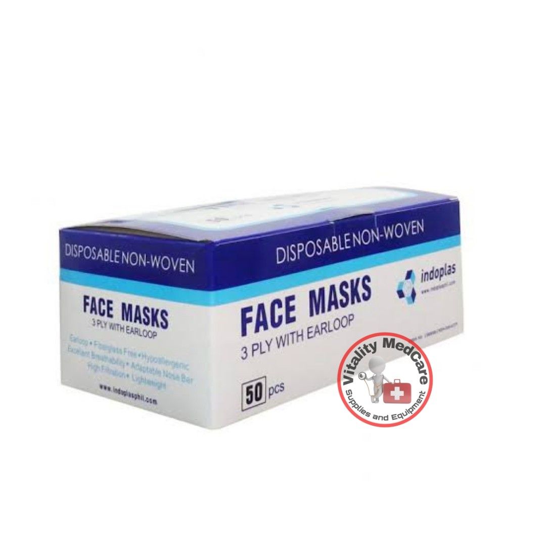 Disposable Face Mask (50pcs per Box) (Category: Medical Supplies & Tools) located in Manila. Submitted by vitalitymedcare.se (Listing ID 1251474800, Image 2). Description: Disposable Face Mask * 50pieces per Box *Non-Woven A surgical mask is a loose-fitting, disposable device that creates a physical barrier between the mouth and nose of the wearer and potential contaminants in the immediate environment..