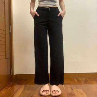 Elegant classy luxurious minimalistic simple old money black straight leg trousers pants