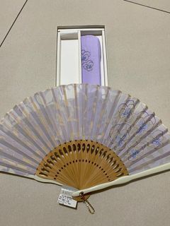 Elegant Japanese Folding Hand Fan with Jewelry Charms and Case |Embroidered |Brand new with box|