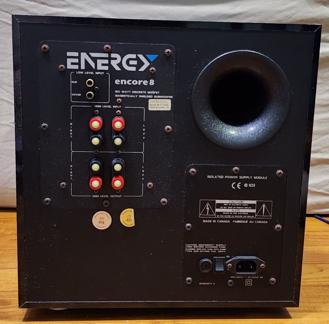 Energy Encore 8 Subwoofer with free subwoofer cable, Audio, Soundbars