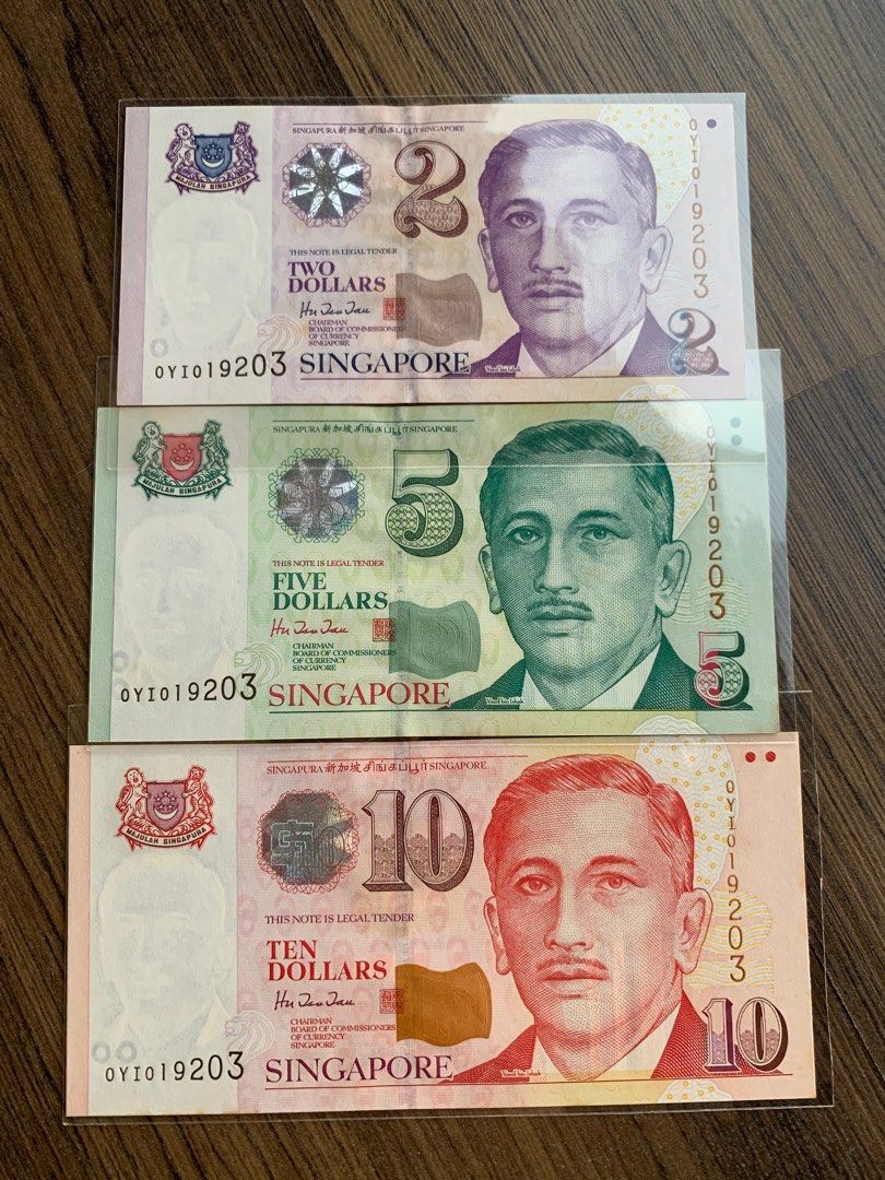 F309 - Singapore OYI Prefix $2 / $5 / $10 Same Number “19203” Banknotes  Set, Hobbies & Toys, Memorabilia & Collectibles, Currency on Carousell
