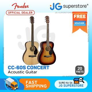 Fender CC-60S Concert Acoustic Guitar with 20 Frets, Walnut Fingerboard, Gloss Finish for Musicians, Beginner Players (Sunburst, Natural) | JG Superstore