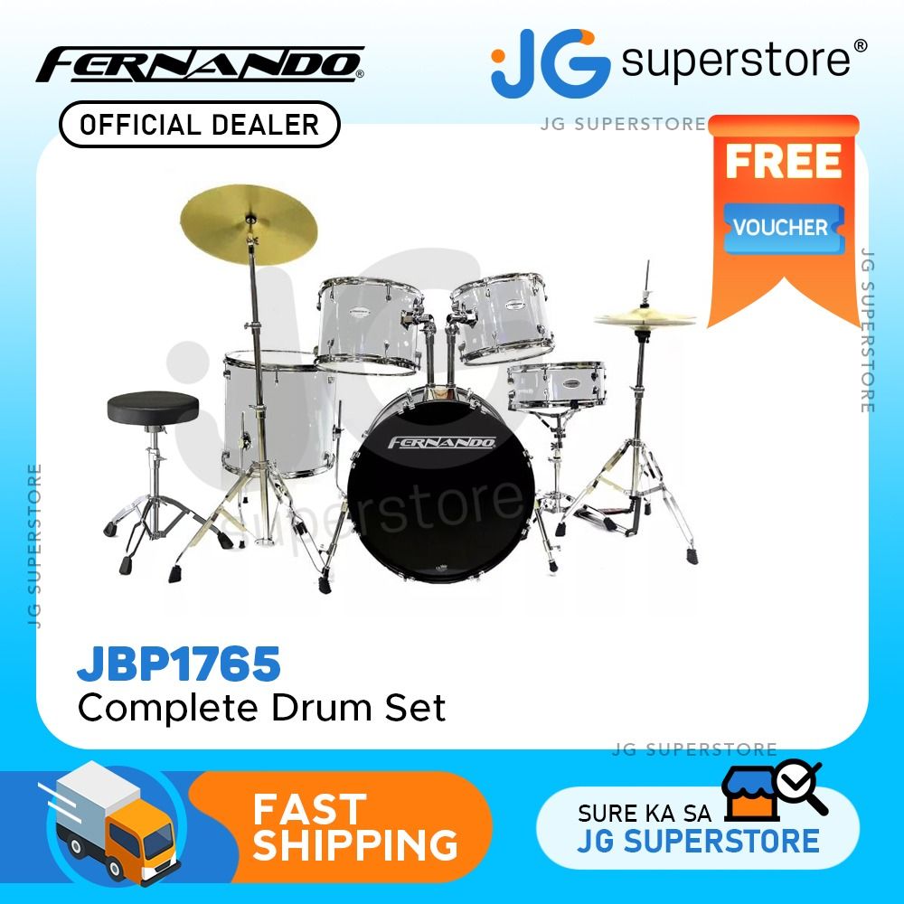 Fernando 5 Piece Complete Drum Kit with Cymbals Stands and Accessories Black Silver Wine Red Blue JBP1765 JG Superstore Photography Photography Accessories Other Photography Accessories on Carousell
