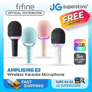 Fifine AmpliSing E2 Wireless Karaoke Microphone with Built-In Speaker, Voice Changer Presets and 5hr Rechargeable Battery for Live Performance (Black, Blue, Pink, White) | JG Superstore