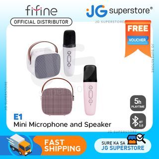 Fifine E1 Mini Handheld Karaoke Condenser Microphone and Speakers with Bluetooth 5.0, 5Hours Playtime Multiple Audio Input Modes for Music, Recording, Gaming, Podcasting, (Pink, White) | JG Superstore