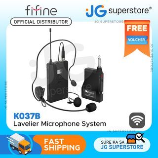 Fifine K037B Wireless Microphone System Set with Headset, Lavalier Lapel Mics, Beltpack Transmitter and Receiver for Teaching, Preaching, Public Speaking  | JG Superstore