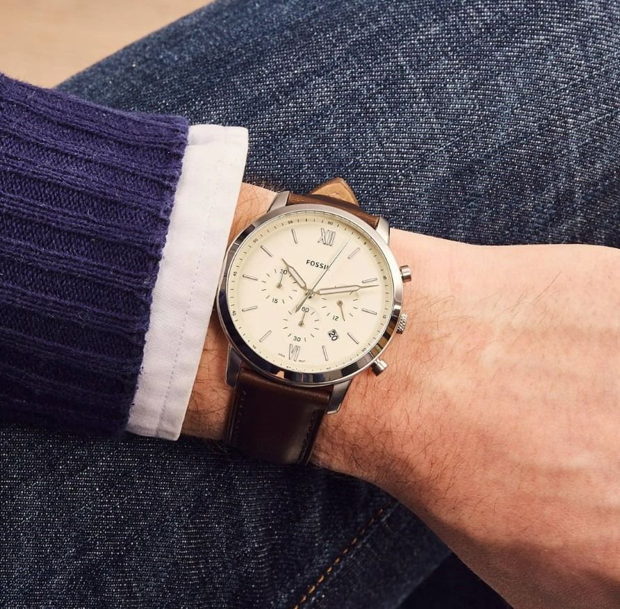 Fossil FS5380 Neutra Chronograph Brown Leather Cream Dial Date Analog Men s Watch Men s Fashion Watches Accessories Watches on Carousell