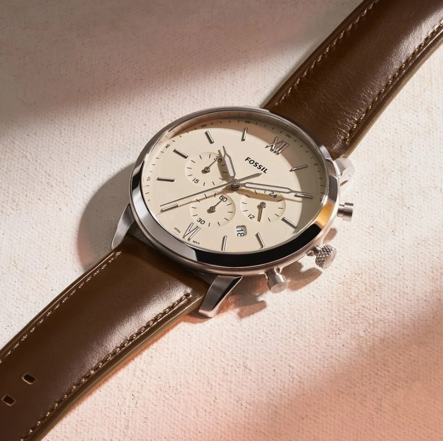Fossil FS5380 Neutra Chronograph Brown Leather Cream Dial Date Analog ...