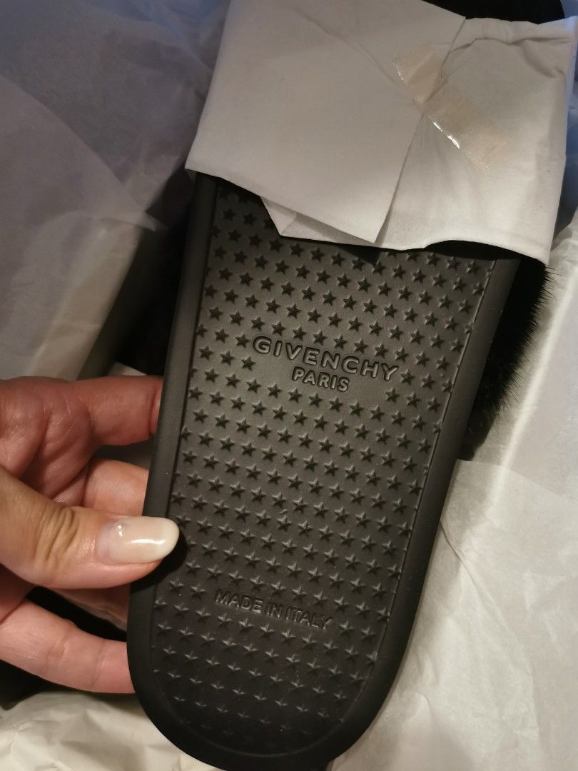 Givenchy black fur slides hot sale