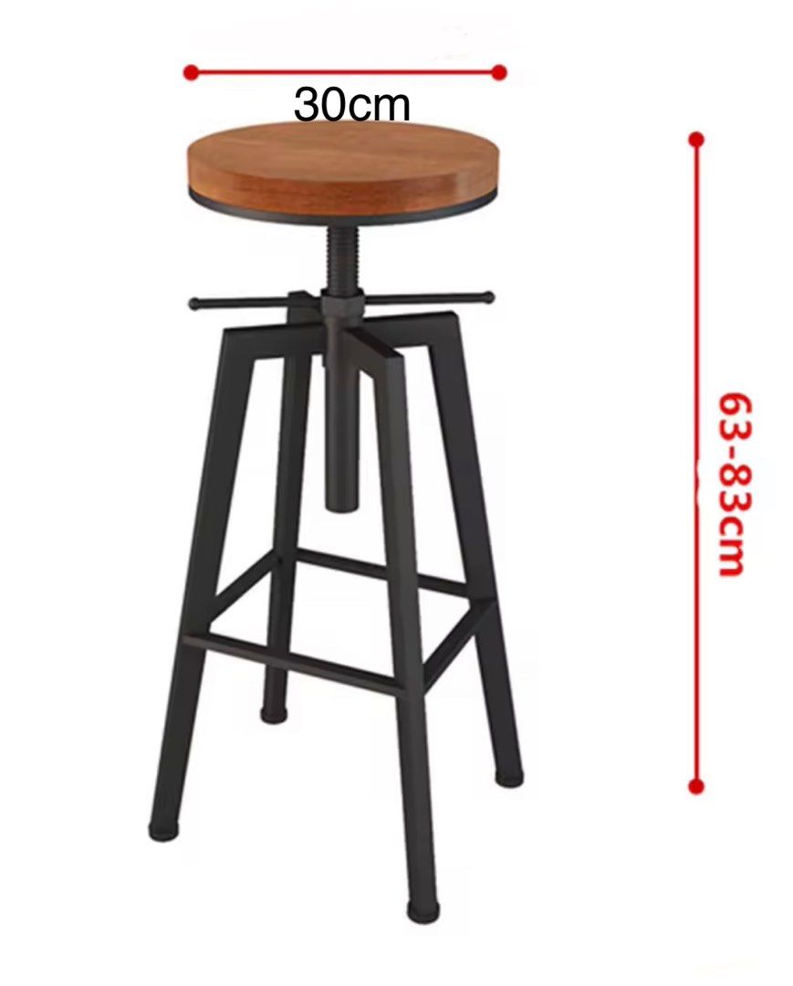 Height adjustable wood bar/counter stool, Furniture & Home Living