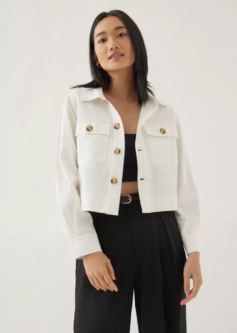 LB Breia Cotton Twill Boxy Jacket in White