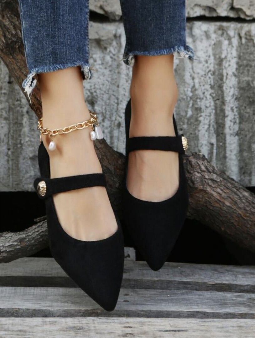 Mary Jane shoes Faux Suede Elegant Flats Black