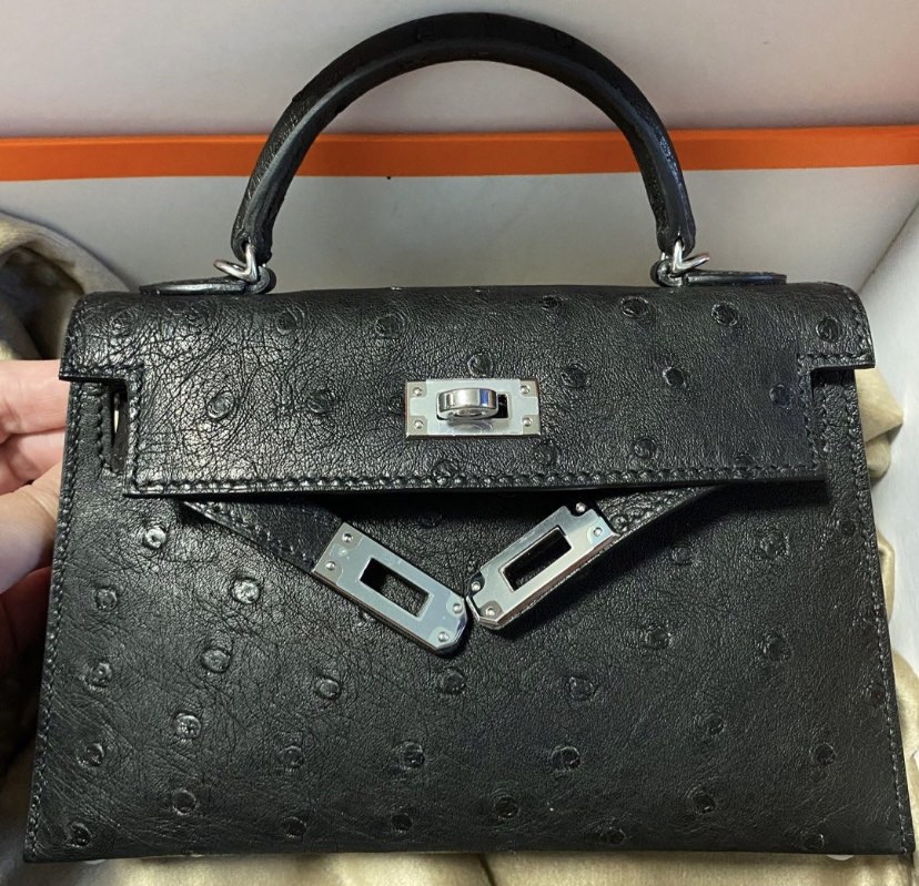 AUTHENTIC ONLY✨ on Instagram: Hermes Kelly Sellier Mini Black Ostrich GHW  Size 19 x 12.5 x 5.5 cm Strap drop 38 cm Z Stamp July 2022 9.5/10 Excellent  (one interior rub stain