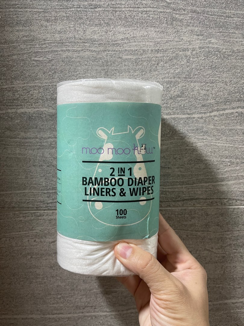 Moo Moo Cow 2 in 1 diaper liner and wipe, Babies & Kids, Bathing