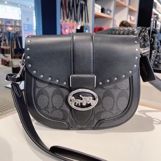 Georgie saddle bag in colorblock signature canvas with outlet rivets
