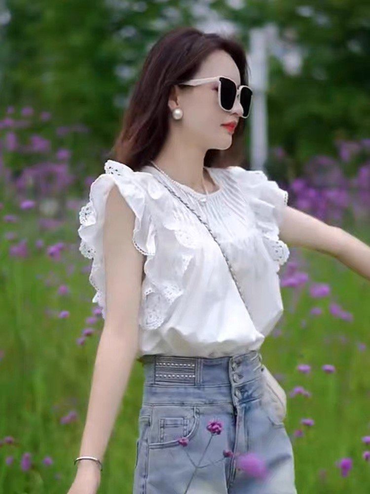 New Woman White Summer Top Blouse Fit M Carousell