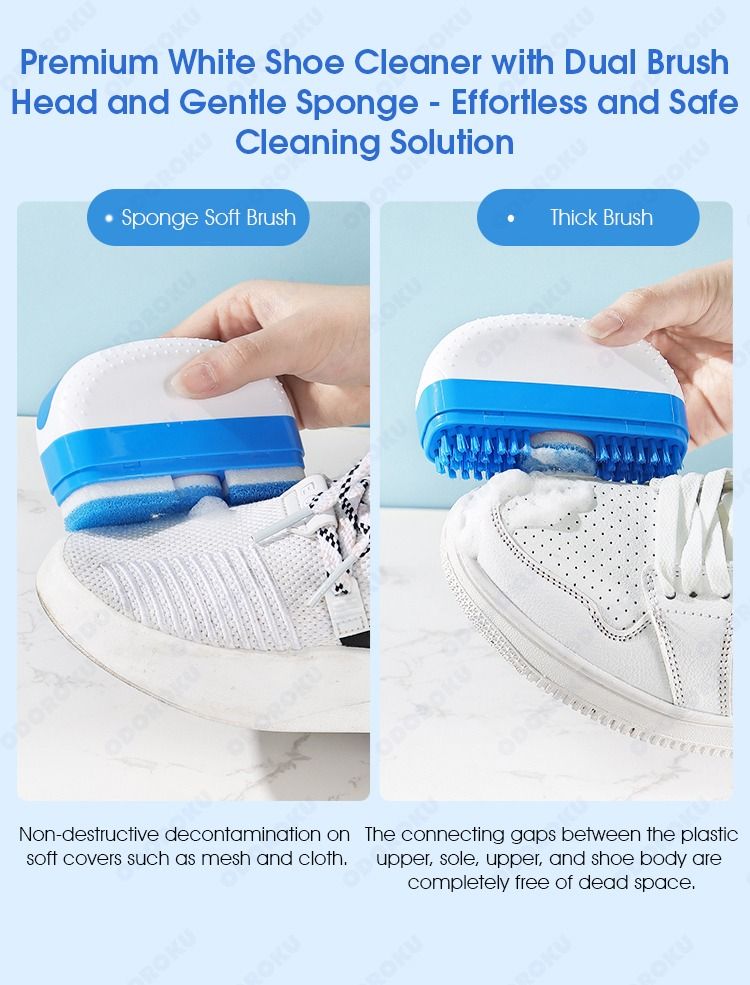 ODOROKU 2 In 1 Advanced White Shoe Cleaning Kit 100ml Cleaner Brush Shoe Cleaner Shoe Whitener Sneaker Cleaner Sponge Shoe Cleaning Kit