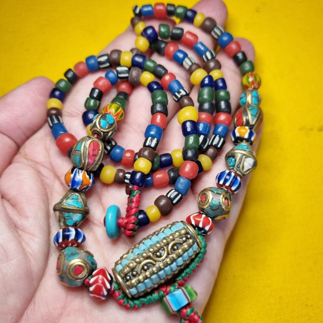 Old Glass Beads Amulet Chain Women s Fashion Jewelry