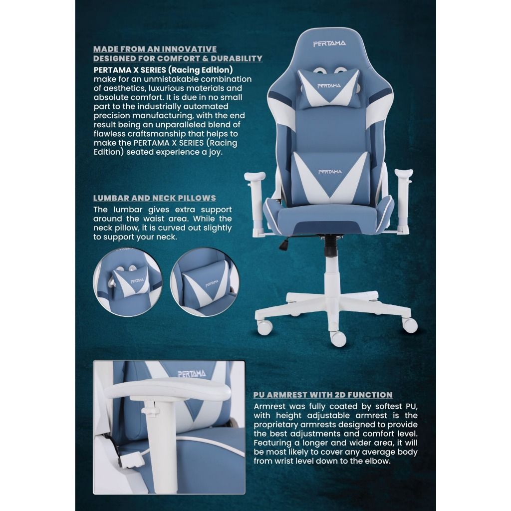 PERTAMA X Series Racing Edition Gaming Chair 350mm nylon base I
