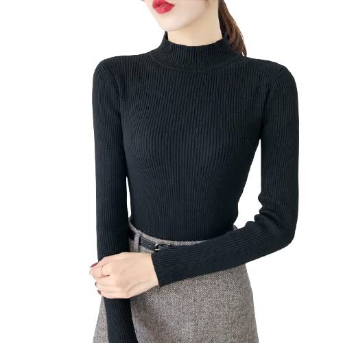 Polyester Turtle Neck Sweatshirts slim knit Women s Fashion Tops