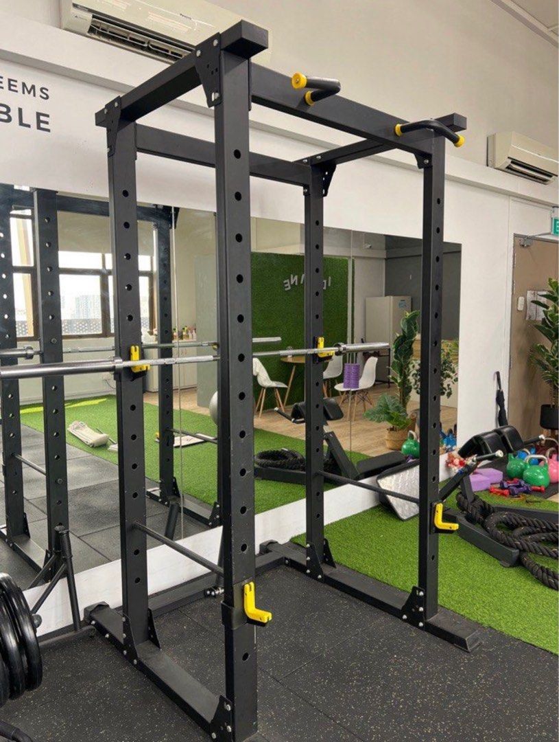 Power squat rack gym with land mine attachment landmine squat bench press safeties free olympic barbell