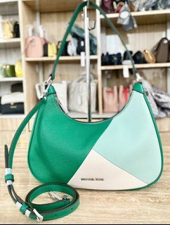 *READY❤️ Michael Kors Cora Large Zip Pochette Leather Palmeto Green Multi