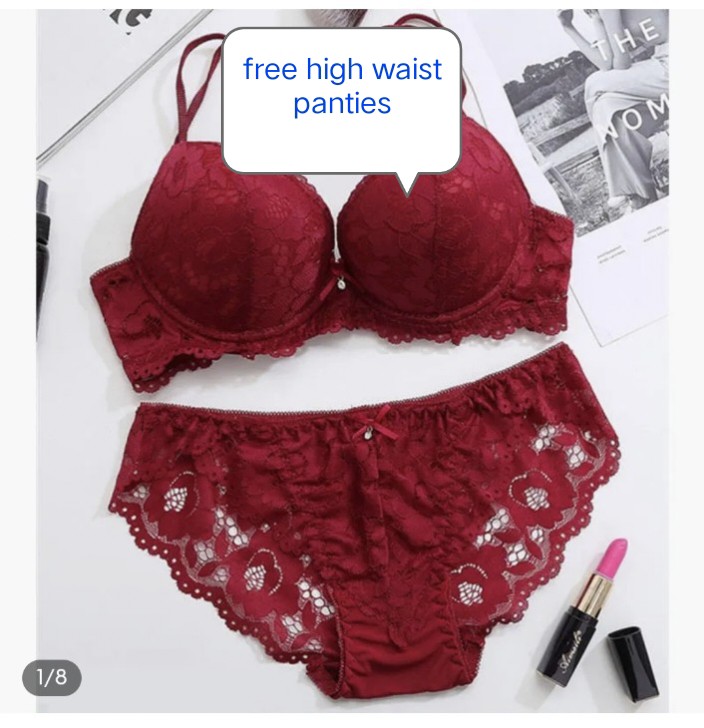 Women`s Lace Underwear of Red, Wine Color: Bra and Panties. Stock
