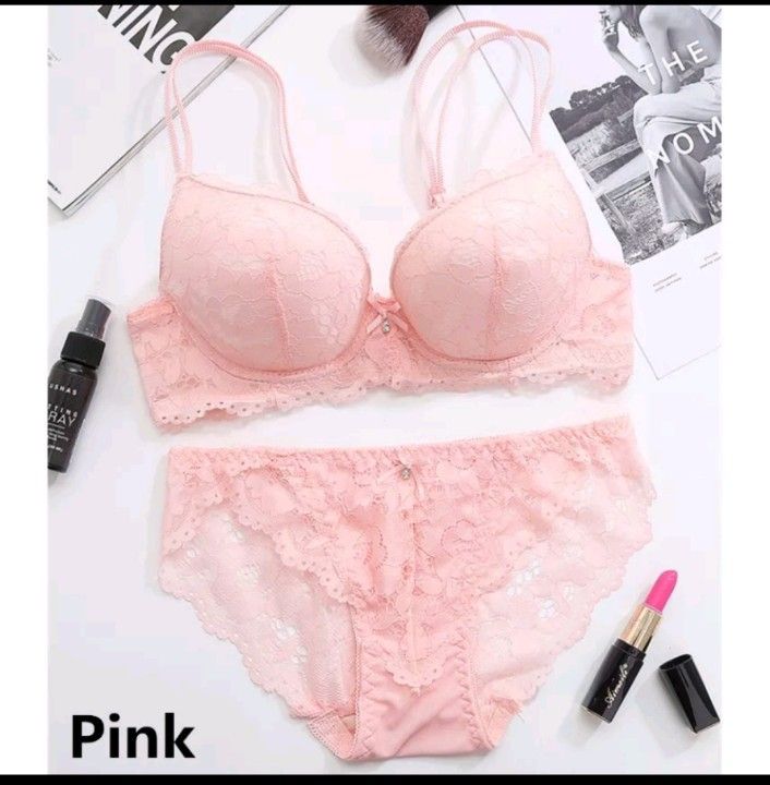 Pink Sexy Women Bras Set Lace Underwear Sets Bra and Thong Push Up Bra  Briefs Panties