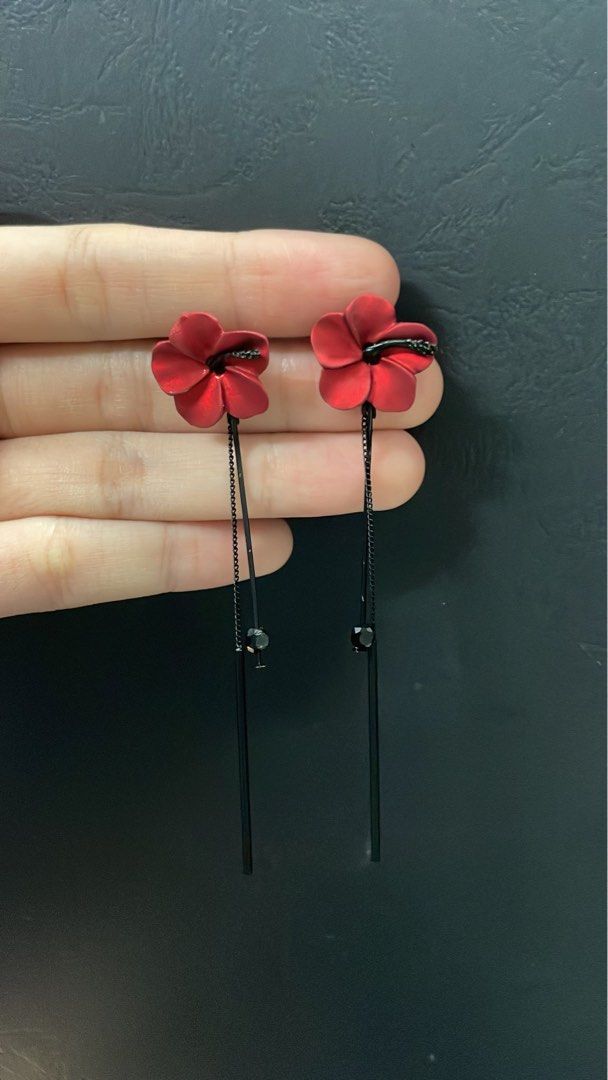Red flower earrings sale