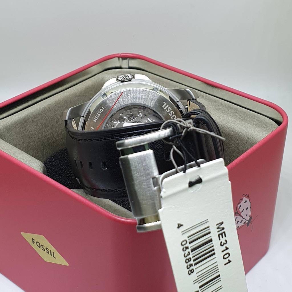 RESTOCK ORIGINAL FOSSIL GRANT AUTOMATIC WHITE DIAL BLACK LEATHER