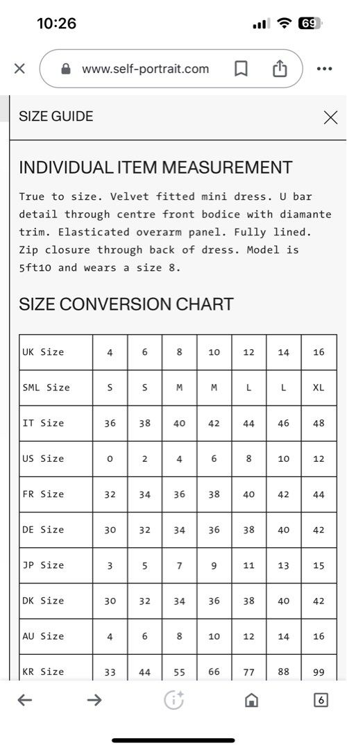 Self portrait hot sale sizing