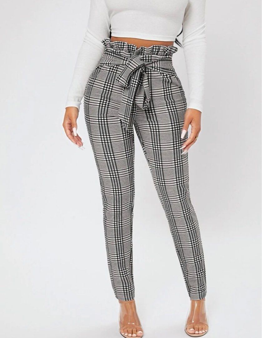 MakeMeChic Women's Plus Size Plaid Bell Bottom Bootcut Pants High Waist  Flare Leg Pants Black and White 0XL at Amazon Women's Clothing store