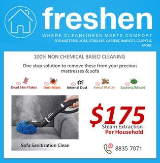 Sofa, Upholstery Deep Steam Extraction Cleaning Serivces, Mattresses,  Baby Strollers, carseat, Prams & Cots