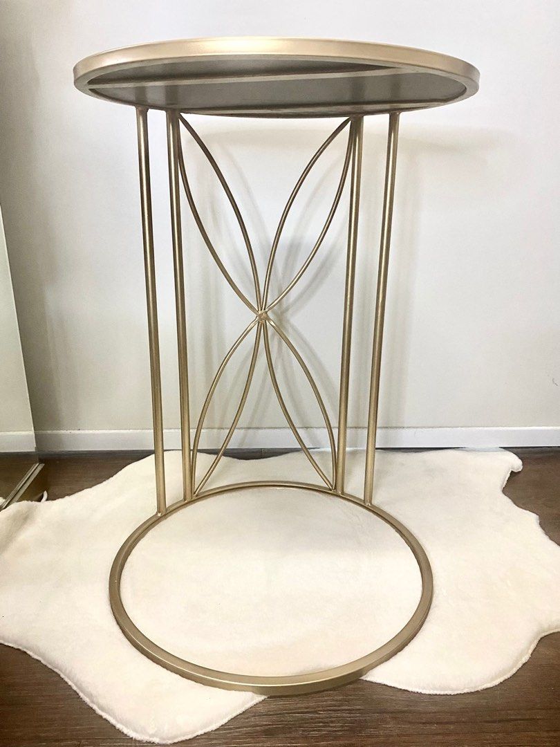 Sold separately offer round mirror top side table, Furniture & Home