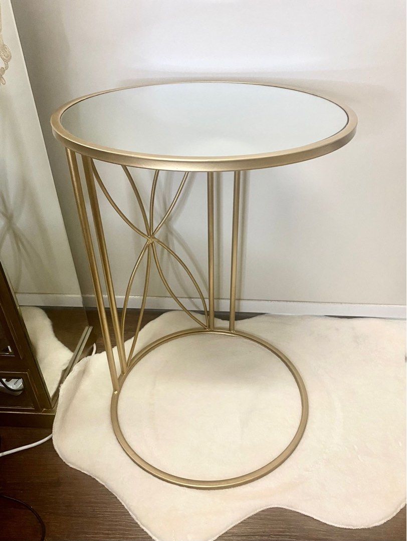 Sold separately offer round mirror top side table, Furniture & Home