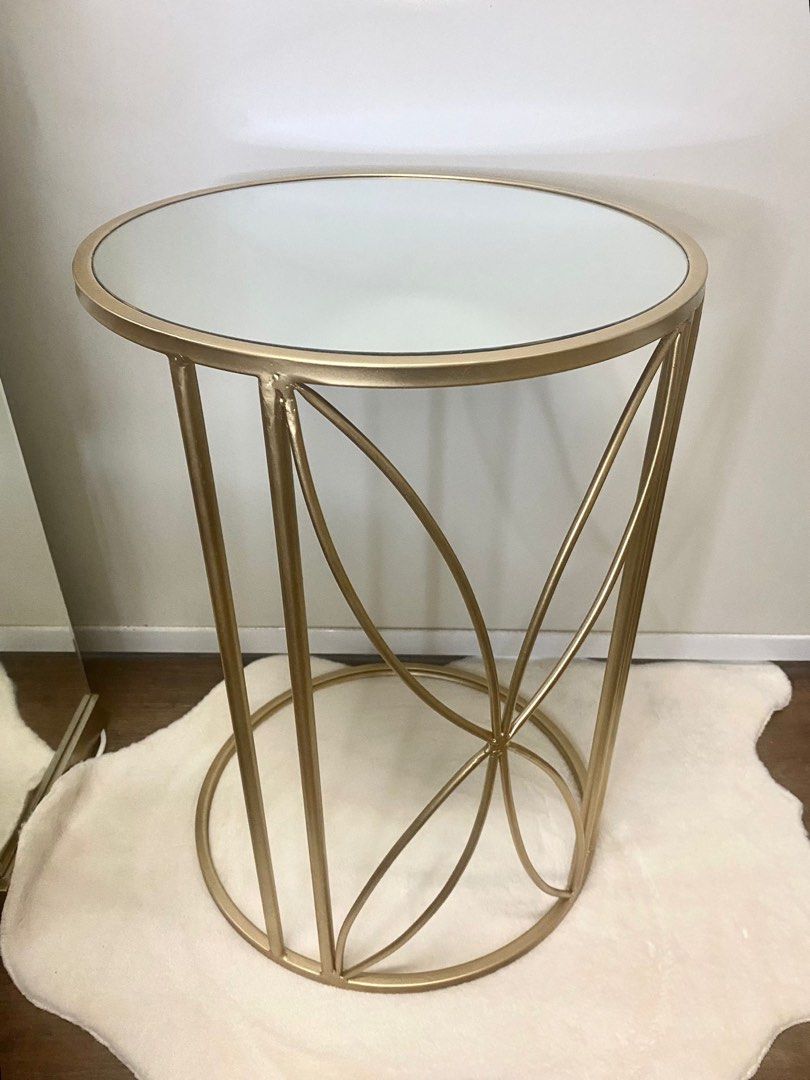Sold separately offer round mirror top side table, Furniture & Home