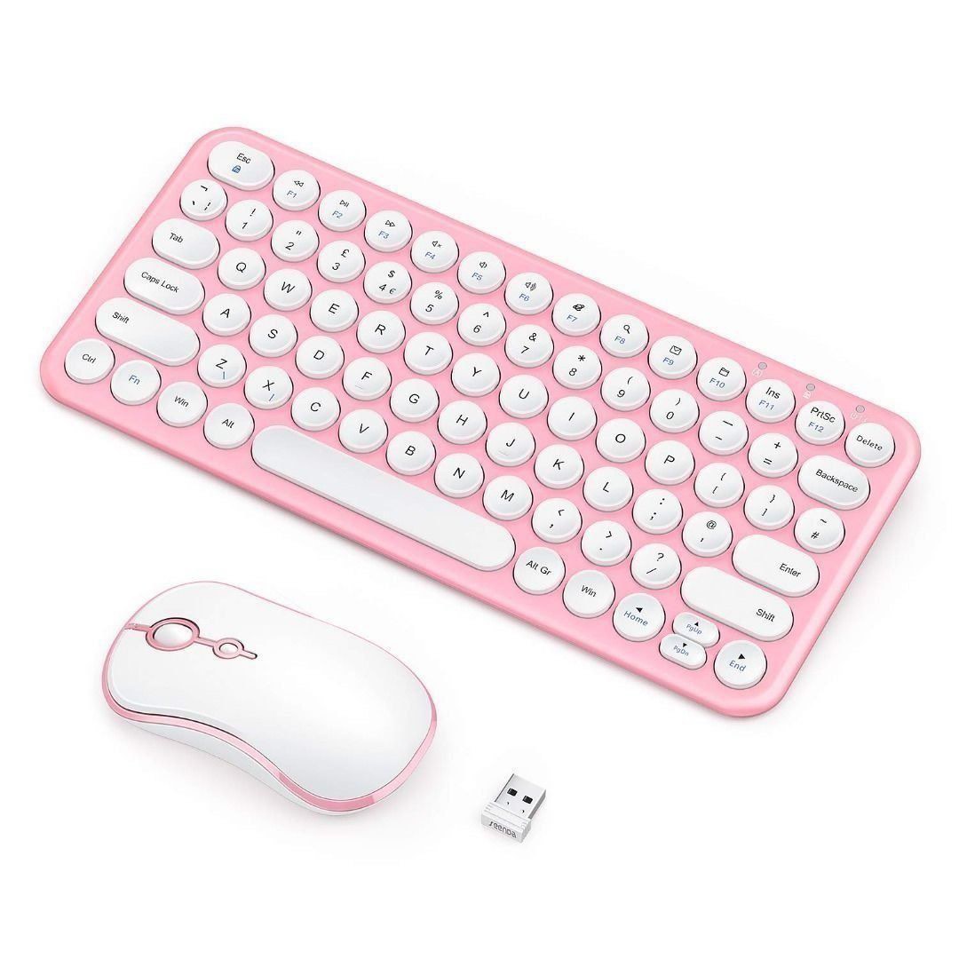 T255 Pink Wireless Keyboard Mouse Pink & White UK Layout Rechargeable