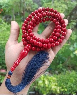 Tasbih Marjan Asli Laut Natuna (Batu Karang Merah) ~ 9mm ▪︎ 99 butir 》 100% Tembus Cahaya 🌟 High Quality