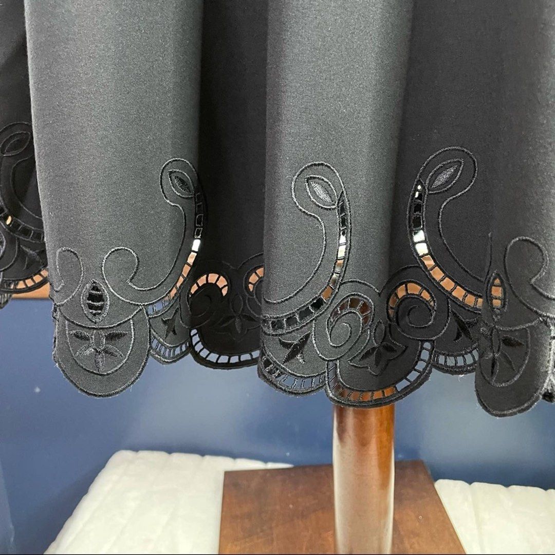 TED BAKER Black Saloane Eyelet Embroidered Ponte Knit Fit Flare Dress