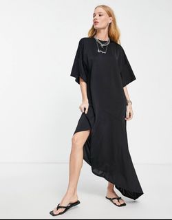 Topshop Plisse Asymmetric Jersey Back Tie T-shirt Dress - S / UK8 / UK10