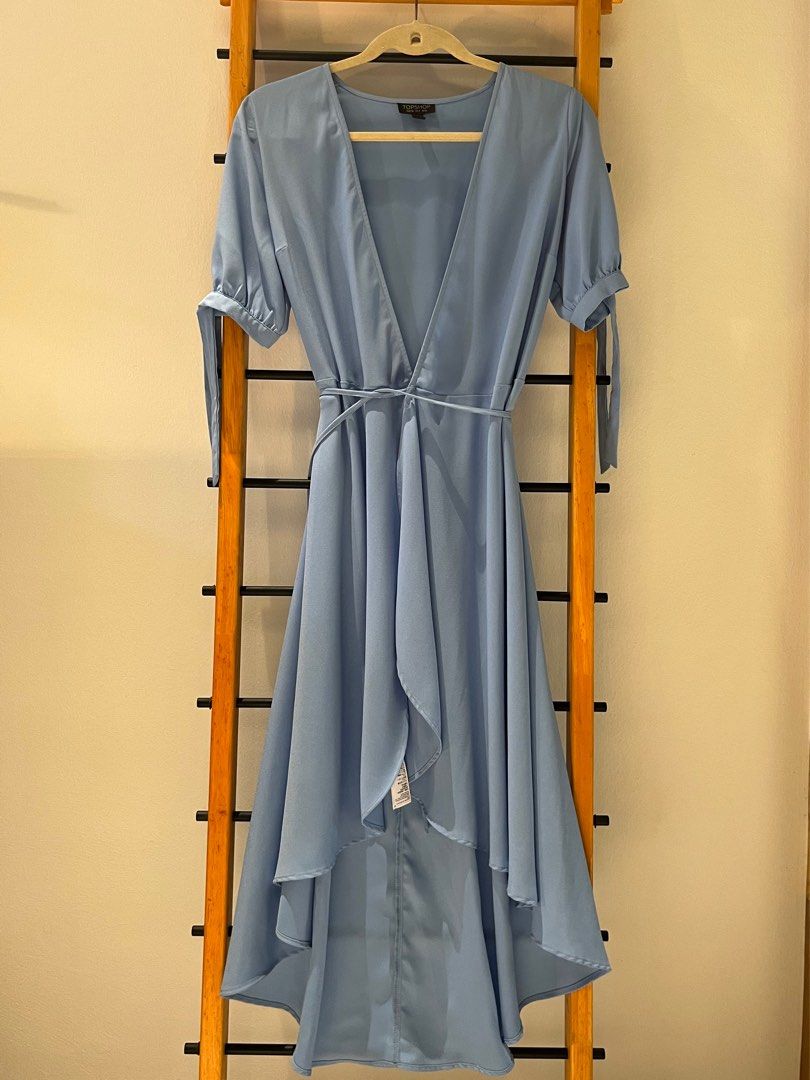 Topshop ribbon sleeve blue Wrap Dress