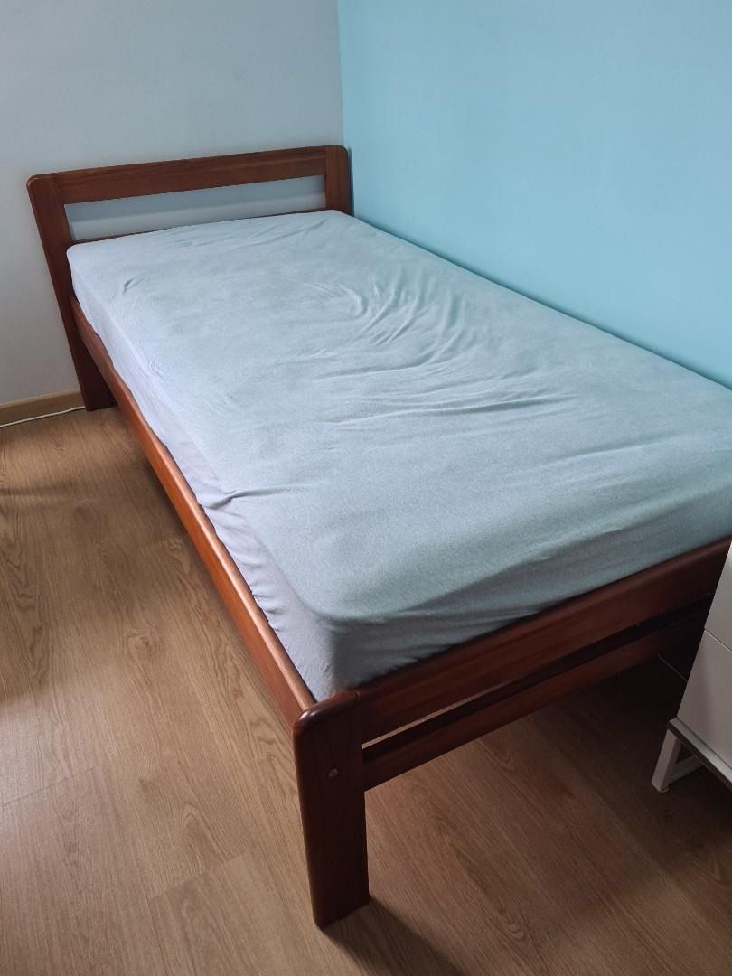 Scanteak single bed frame with plywood board, Furniture & Home Living