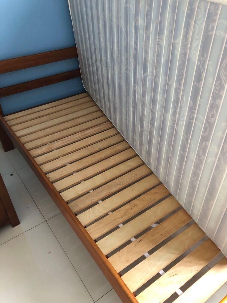 Scanteak single bed frame with plywood board, Furniture & Home Living